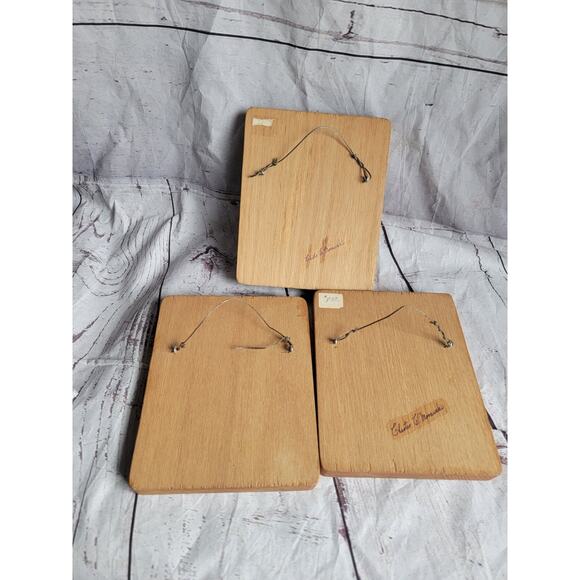 Vintage Hand painted Owl Wooden Plaques Set 3 Barn Owl Great Horned Owl Folk Art - Picture 7 of 10